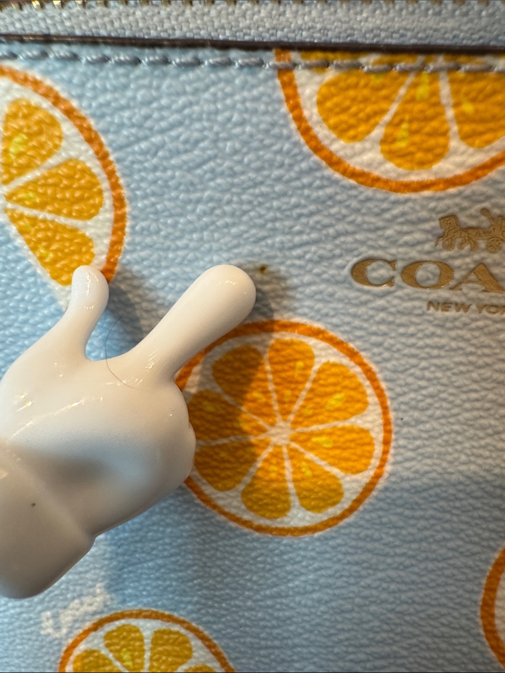 Coach Light Blue Wristlet with Orange Slice Print - Picture 2 of 13